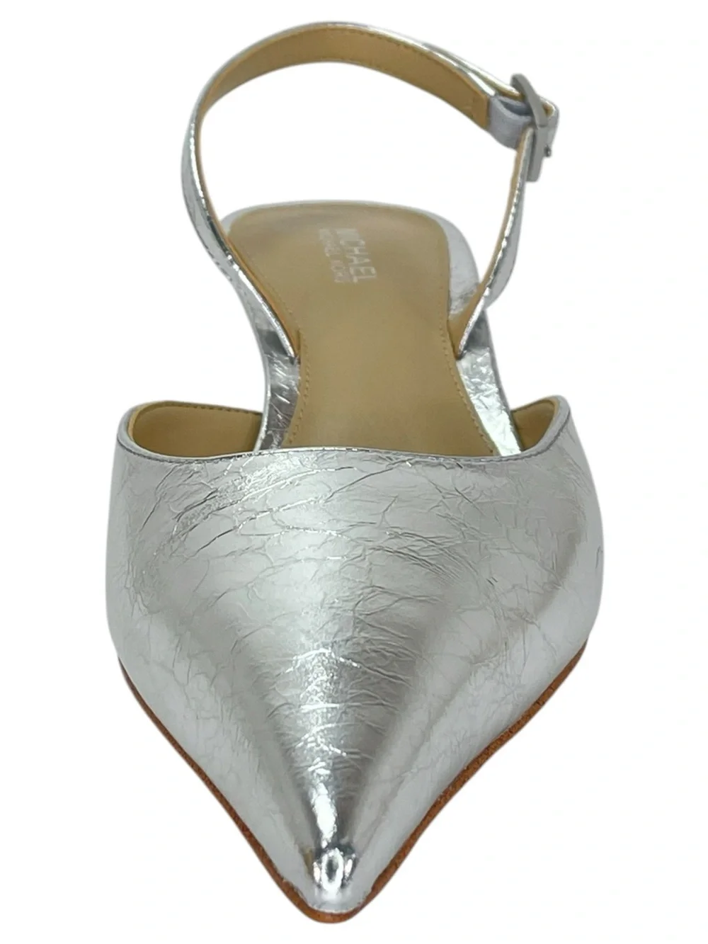 Michael Kors Luna Silver Leather Slingback Womens Kitten Heels Size 7.5M